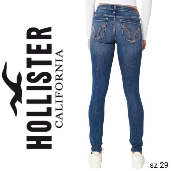 Hollister Distressed Ripped Lo Rise Skinny Stretch Blue Jeans - Picture 1 of 12